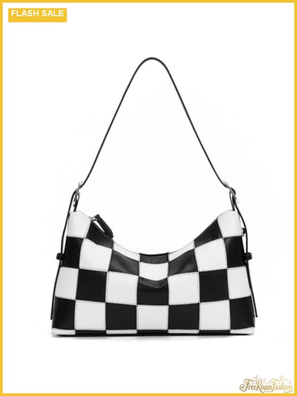 Vegan Leather Checkered Tote Bag Adjustable Strap Crossbody Shoulder Purse